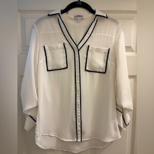 EXPRESS Portofino Button-Up Shirt, Off-White with Black Trim